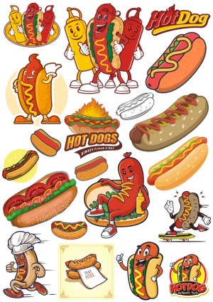 Cartoon Hot Dog Characters and Illustrations Collection Free Vector