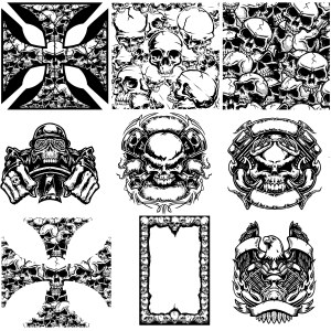 Black and White Skull and Gothic Emblem Vector Designs Free Vector