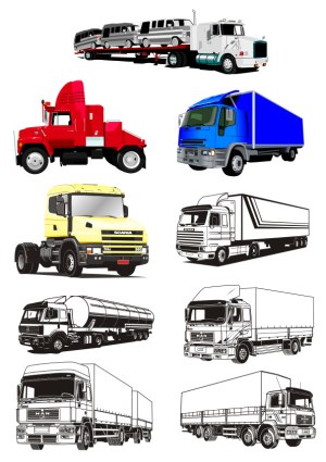 Set of Various Vector Truck Illustrations Free Vector
