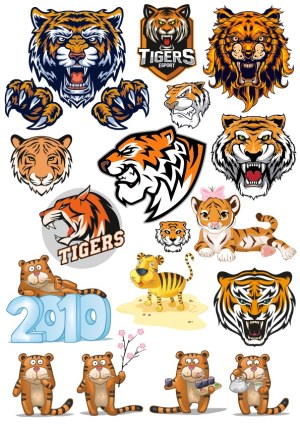 Tiger Mascot and Cartoon Vector Collection Free Vector
