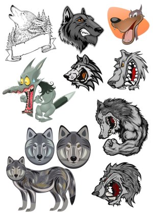 Collection of Wolf and Werewolf Vector Illustrations Free Vector