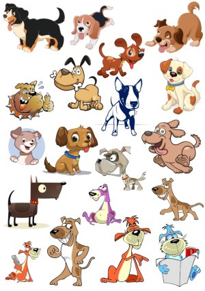 Collection of Cartoon Dog Characters in Various Styles and Poses Free Vector