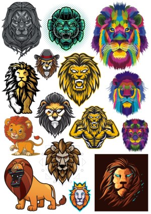 Collection of Diverse Lion Vector Illustrations and Logos Free Vector