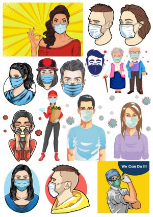 Diverse People Wearing Face Masks Illustrations for COVID-19 Safety Free Vector