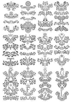 Ornamental Vintage Monogram Letter Vector Set Free Vector
