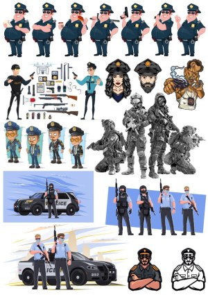 Collection of Police and SWAT Vector Illustrations with Weapons and Vehicles Free Vector