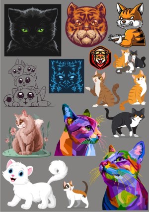 Collection of Various Cat Vector Illustrations and Cartoons Free Vector