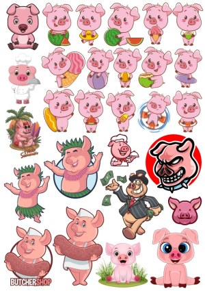 Cute and Playful Pig Cartoon Vector Set Free Vector