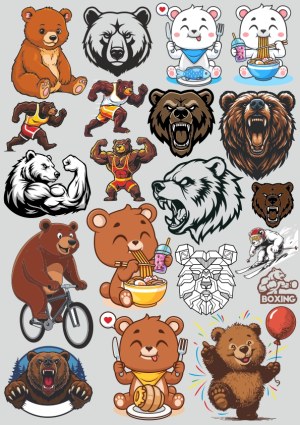 Collection of Bear Mascot and Cartoon Vector Illustrations Free Vector