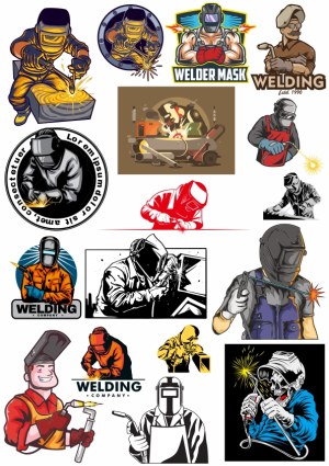 Collection of Welding and Welder Cartoon and Emblem Vector Illustrations Free Vector