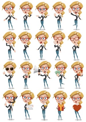 Blonde Business Woman Character Poses and Expressions Vector Set Free Vector