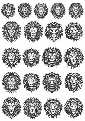 Set of 20 Tribal Lion Head Vector Designs Free Vector
