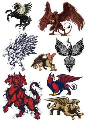 Collection of Mythical Winged Creatures Vector Illustrations Free Vector