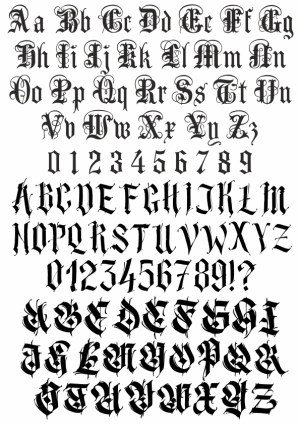 Decorative Blackletter and Gothic Font Alphabets with Numerals Free Vector