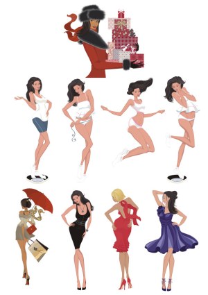 Fashionable Women in Various Poses and Outfits Vector Set Free Vector