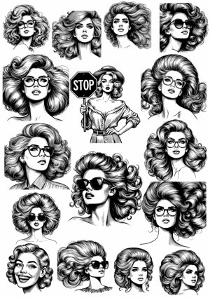 Set of Retro Women Portraits with Vintage Hairstyles and Sunglasses Free Vector