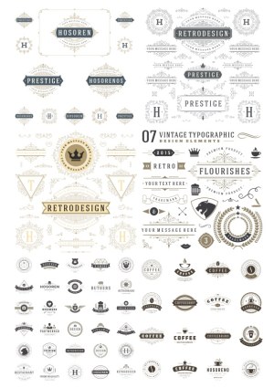 Vintage Typography and Retro Logo Design Elements Set Free Vector
