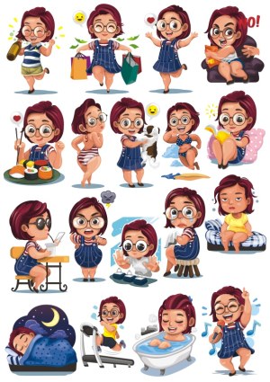 Cute Cartoon Girl Expressing Various Emotions and Activities Free Vector