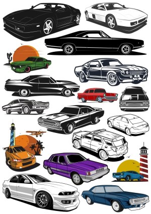 Collection of Retro and Modern Car Vector Illustrations Free Vector