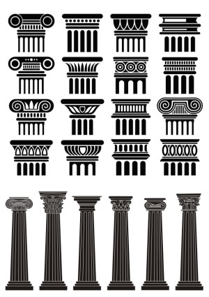 Collection of Classical Greek and Roman Column Capitals and Columns Free Vector