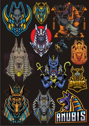 Set of Anubis Head Illustrations and Logos Free Vector