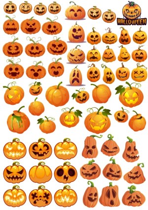 Collection of Various Halloween Jack-o'-Lantern Pumpkin Faces Free Vector