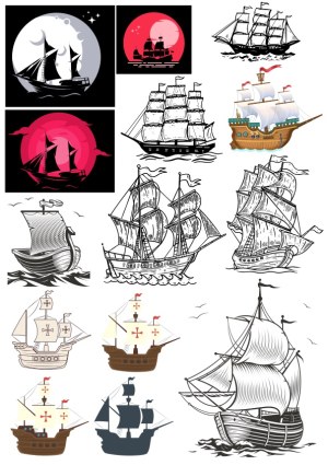 Collection of Vintage Sailing Ship Vectors Free Vector