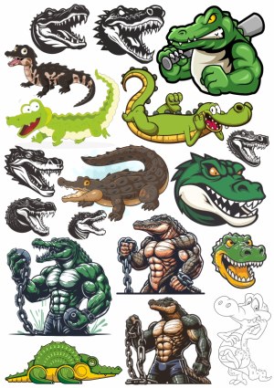 Cartoon and Aggressive Alligator and Crocodile Vector Illustrations Free Vector