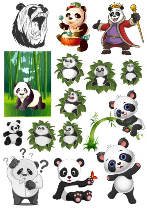 Assorted Cute and Cartoon Panda Vector Illustrations Free Vector