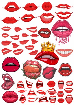 Collection of Red Lips and Mouth Expressions Vector Set Free Vector