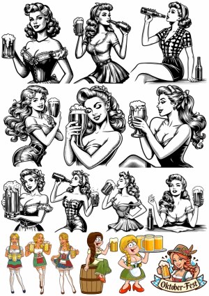 Vintage and Cartoon Women with Beer Collection Free Vector
