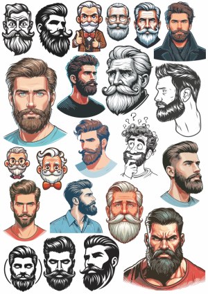 Collection of Male Beard and Hairstyle Portrait Illustrations Free Vector