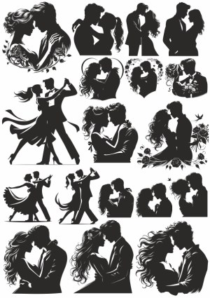 Romantic Couples Silhouettes Set Free Vector