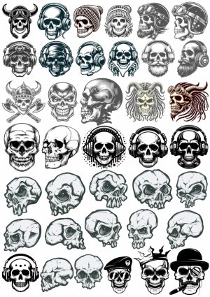 Skull Icon Variations with Headgear and Accessories Vector Set Free Vector