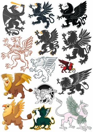 Collection of Various Griffin and Winged Lion Heraldic Vector Illustrations Free Vector