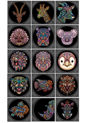 Colorful Ornamented Animal Portraits Vector Set Free Vector