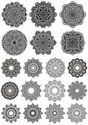 Set of 20 Intricate Black and White Mandala Designs Free Vector