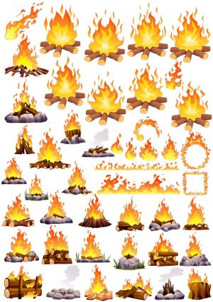 Collection of Campfire and Flame Vector Illustrations Free Vector