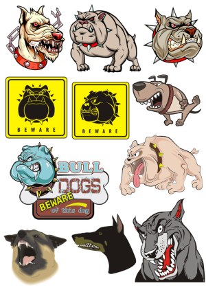 Aggressive Bulldog and Dog Warning Vector Illustrations Free Vector