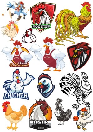 Collection of Rooster and Chicken Cartoon and Mascot Vector Illustrations Free Vector