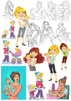 Mother and Child Various Illustrations Vector Pack Free Vector