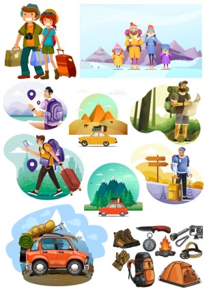 Travel and Outdoor Adventure Vector Illustrations Free Vector