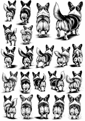 Hand-Drawn Corgi Dog Rear View Collection Free Vector