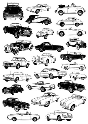 Collection of Vintage Classic Car Vector Illustrations Free Vector