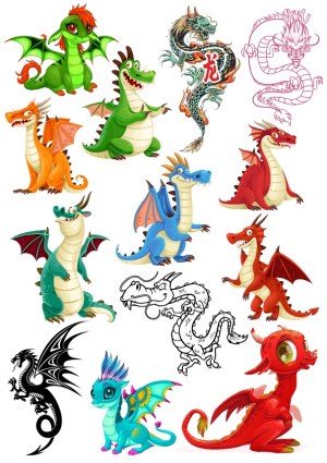 Colorful Cartoon and Traditional Dragon Vector Collection Free Vector
