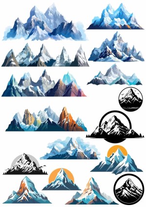 Collection of Stylized Mountain Vector Illustrations Free Vector