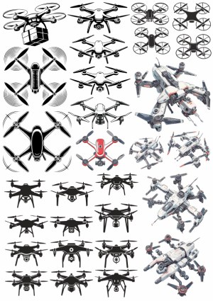 Collection of Drone Silhouettes and Detailed 3D Models Free Vector