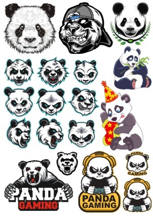 Collection of Panda-Themed Gaming and Cartoon Vector Logos and Emblems Free Vector