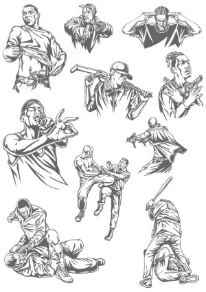Urban Street Fight and Gangster Vector Illustrations Free Vector