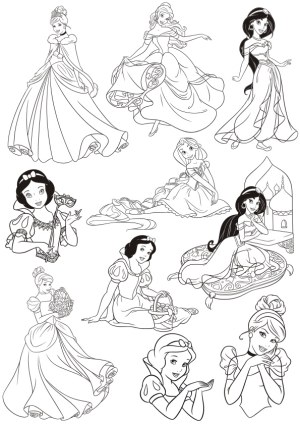 Collection of Classic Fairy Tale Princess Line Art Free Vector
